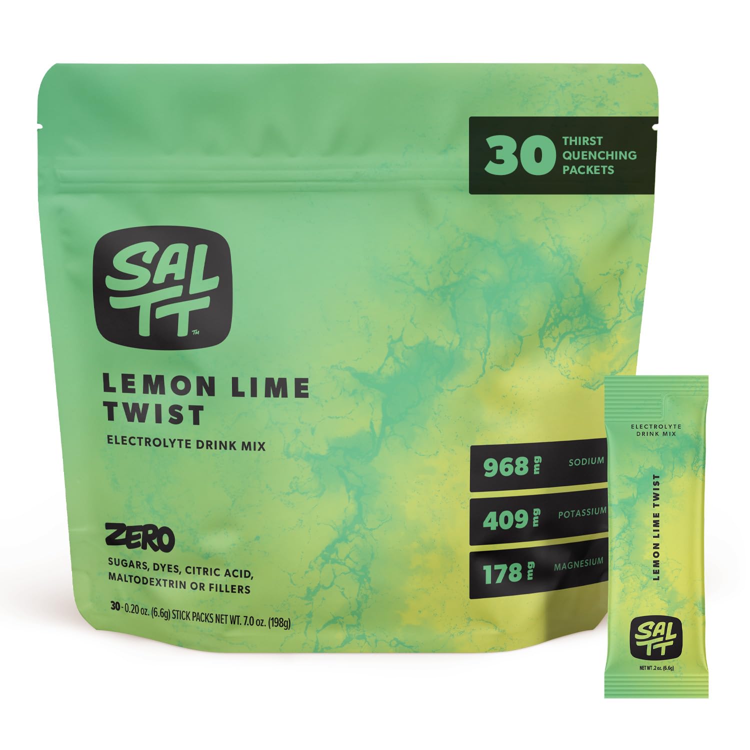 SALTT frente del empaque 30 sticks, conveniencia y dosificación clara