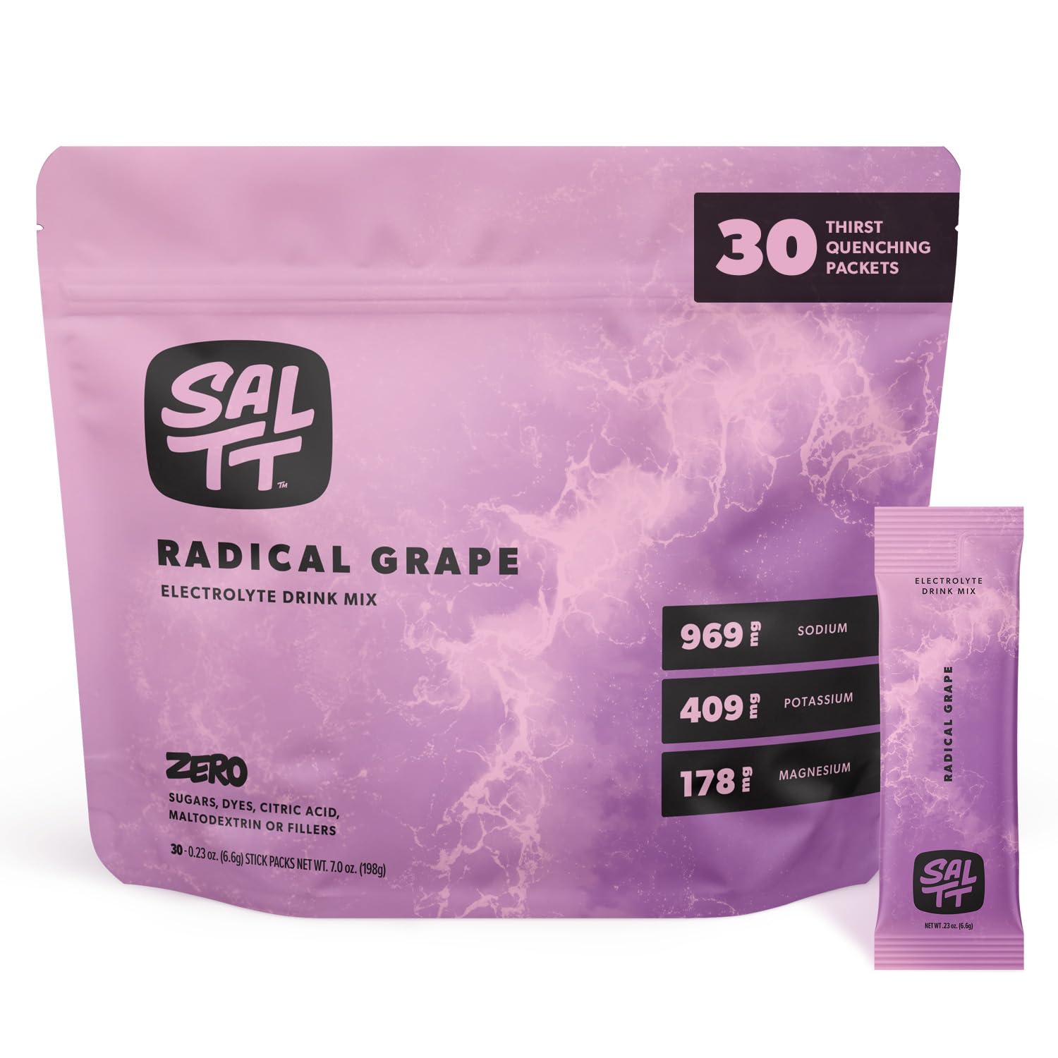 SALTT frente del empaque mostrando 30 sticks y conveniencia