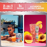Salud sobre abierto con polvo visible y textura para mezcla rápida y portable