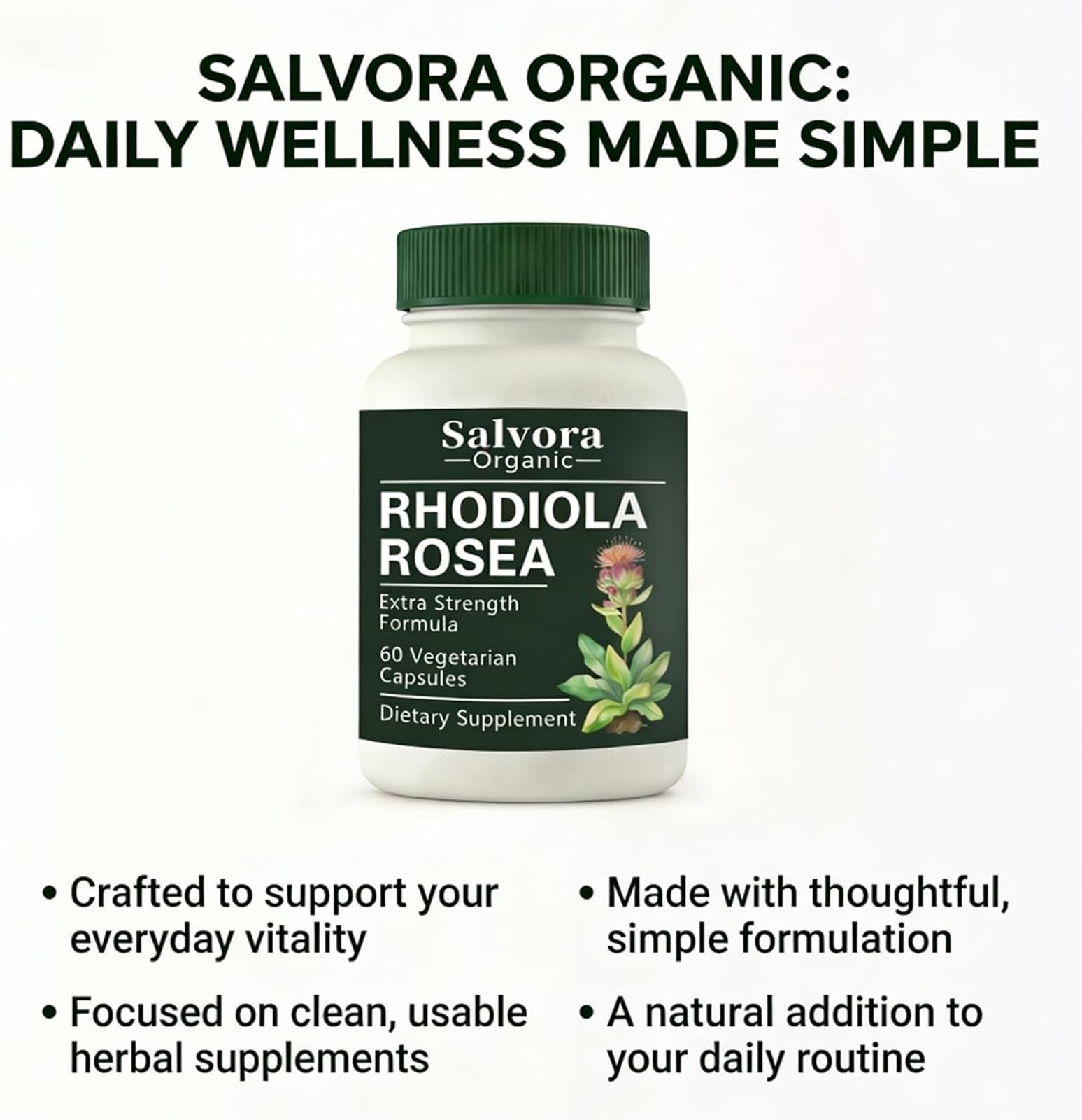 Salvora Organic cápsulas en mano para visualizar dosis y tamaño portátil
