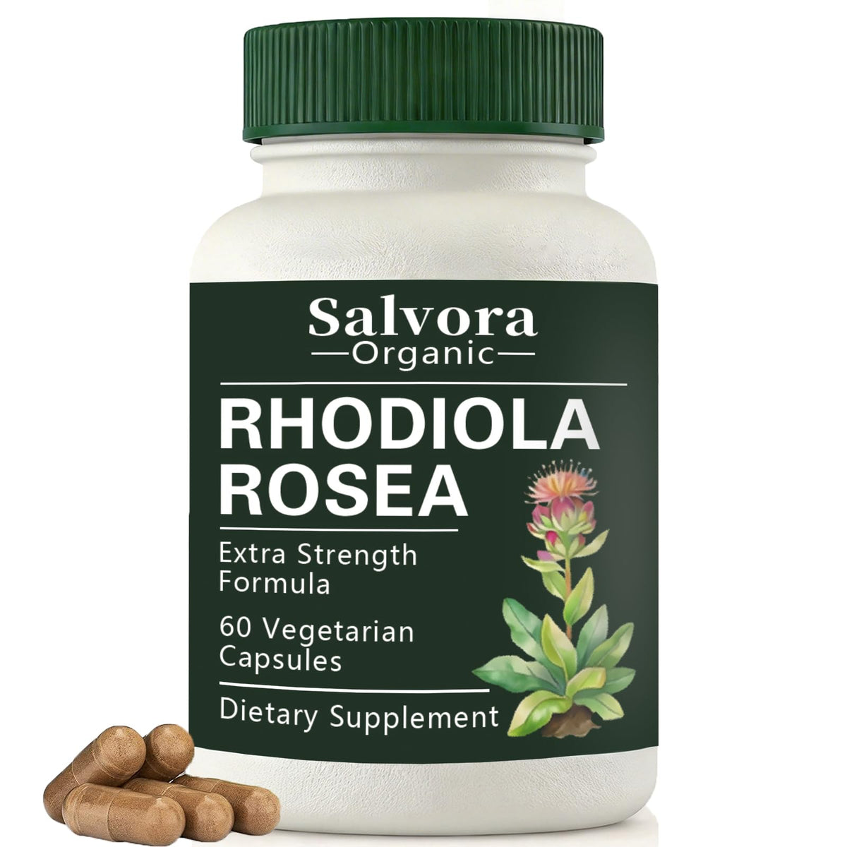 Salvora Organic frasco frontal mostrando 60 cápsulas y diseño claro