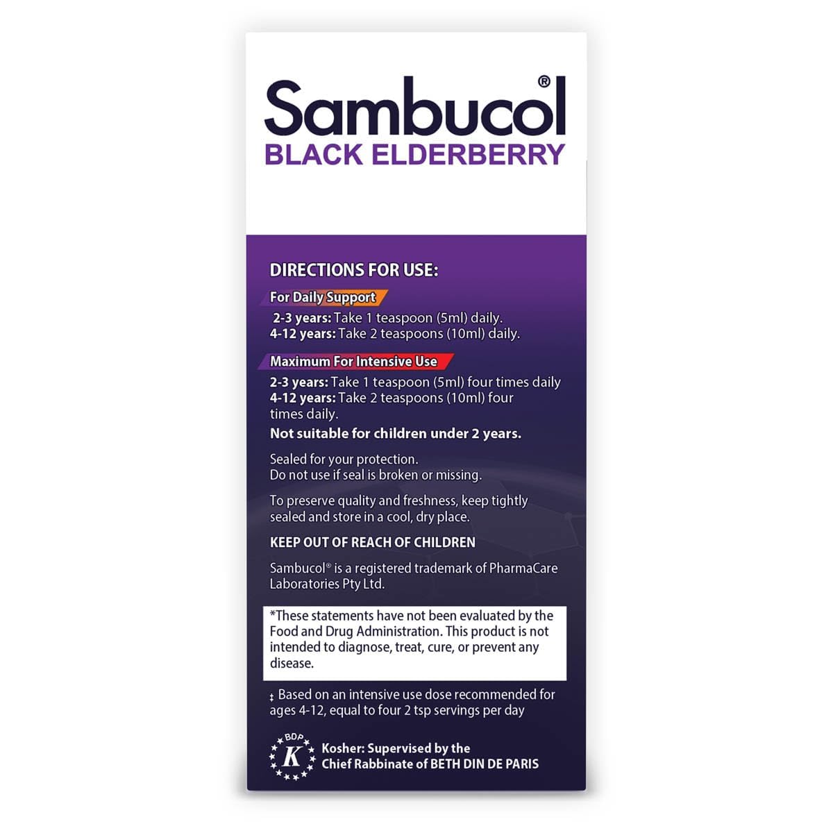 Sambucol frasco junto a fruta para comparar tamaño y conveniencia