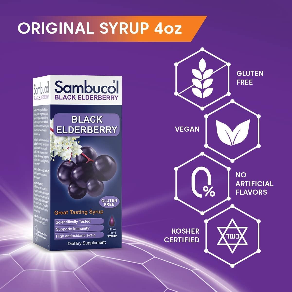 Sambucol etiqueta en detalle con ingredientes visibles y calidad