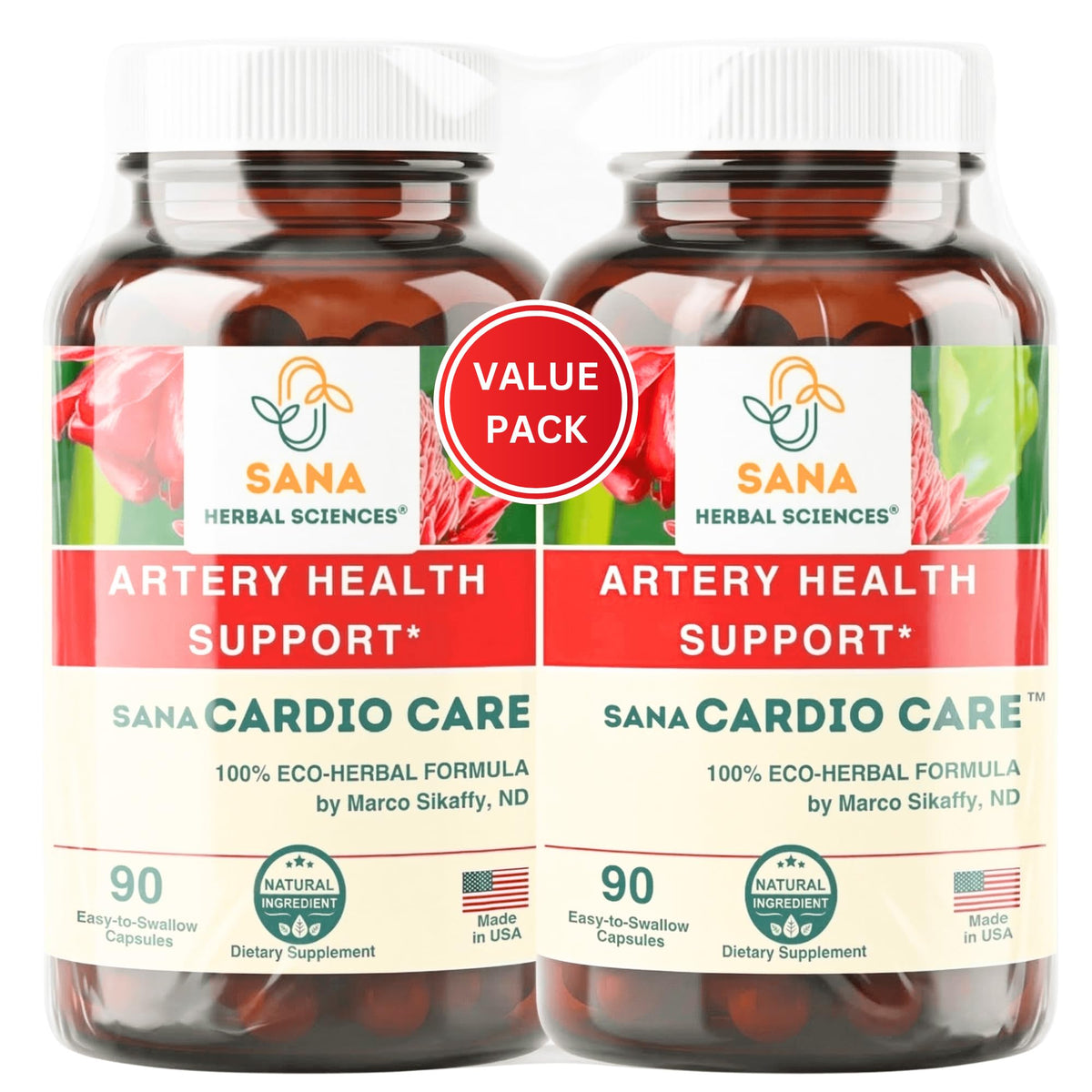 Sana Cardio Care frontal del envase mostrando diseño y cantidad, transmite confianza