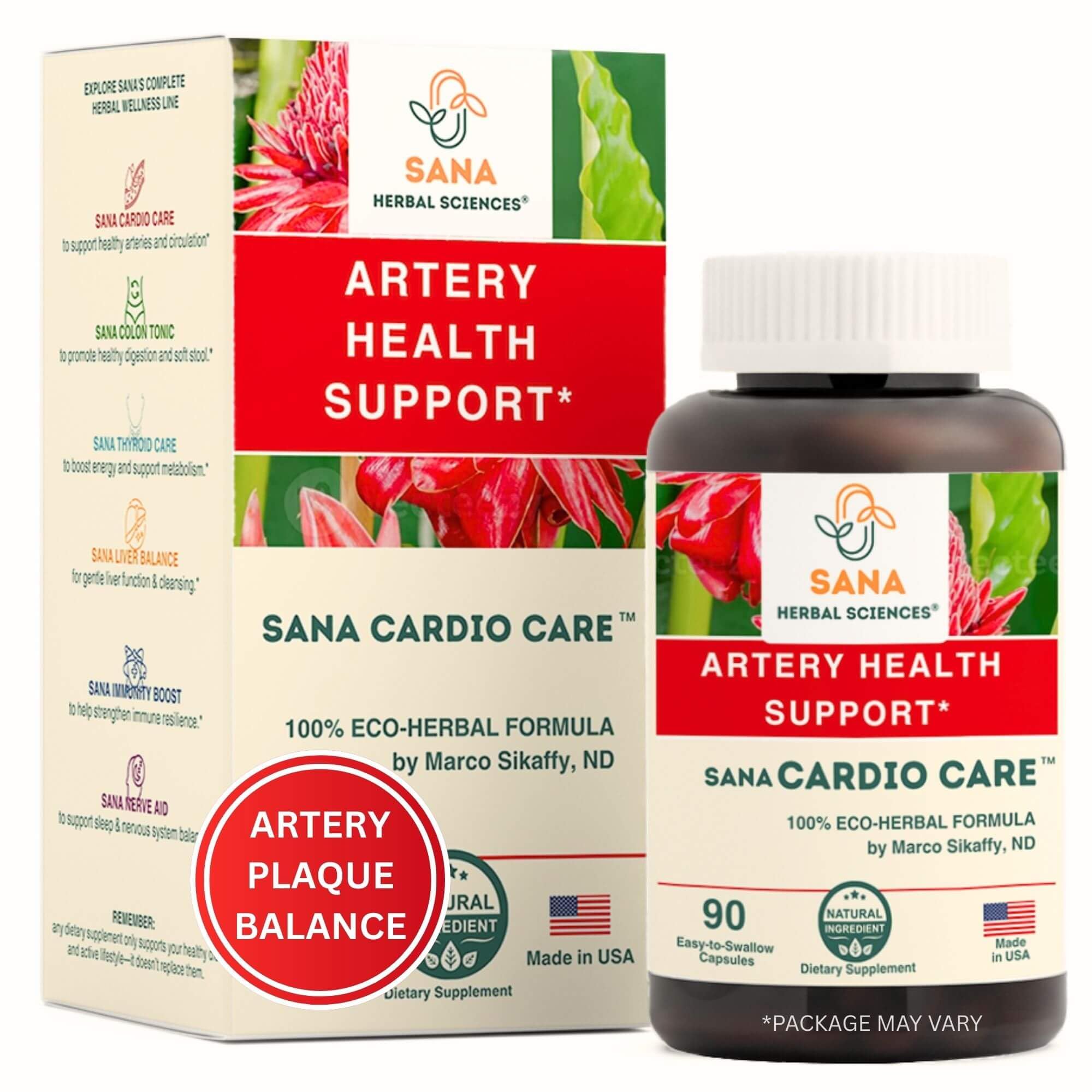 Sana Herbal Sciences frente del empaque mostrando presentación y beneficio cardiovascular