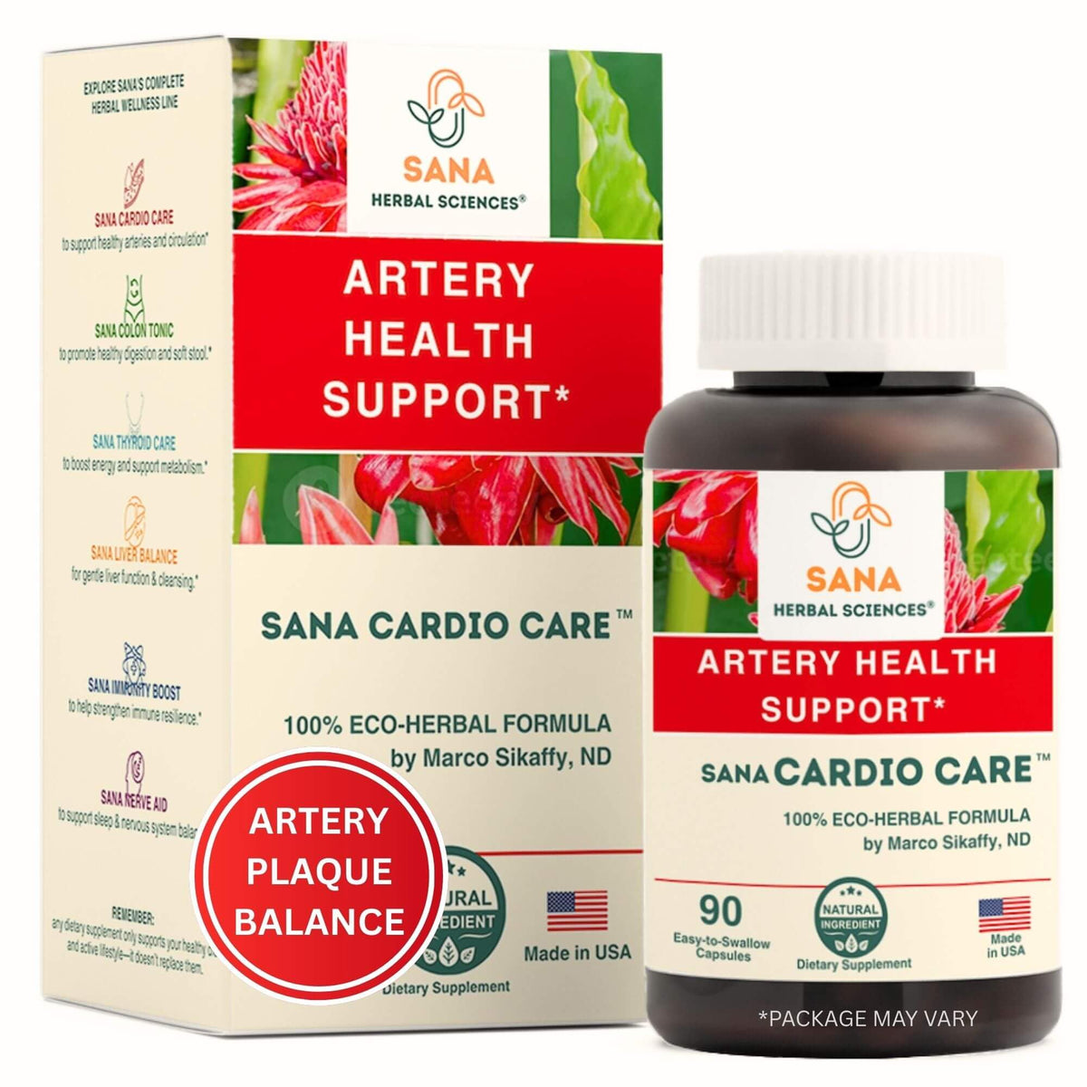 Sana Herbal Sciences frente del empaque mostrando presentación y beneficio cardiovascular