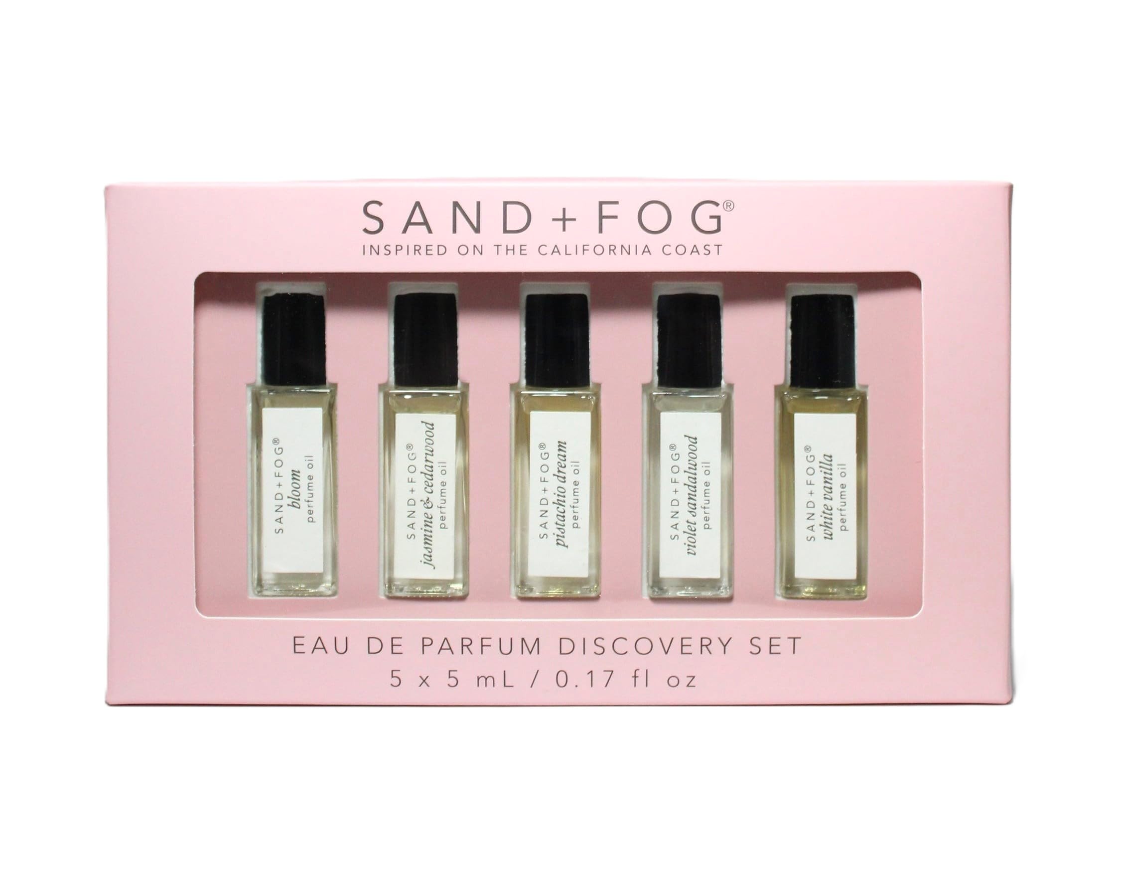 Sand + Fog set frontal con cinco roll-ons, ideal para probar aromas