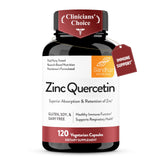 Sandhu's frasco frontal mostrando Zinc Quercetin y beneficios diarios