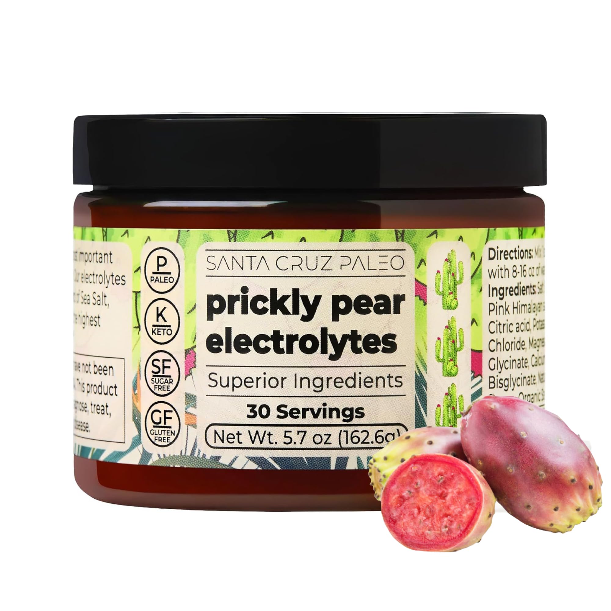 Santa Cruz Paleo envase frontal Prickly Pear mostrando diseño y porciones
