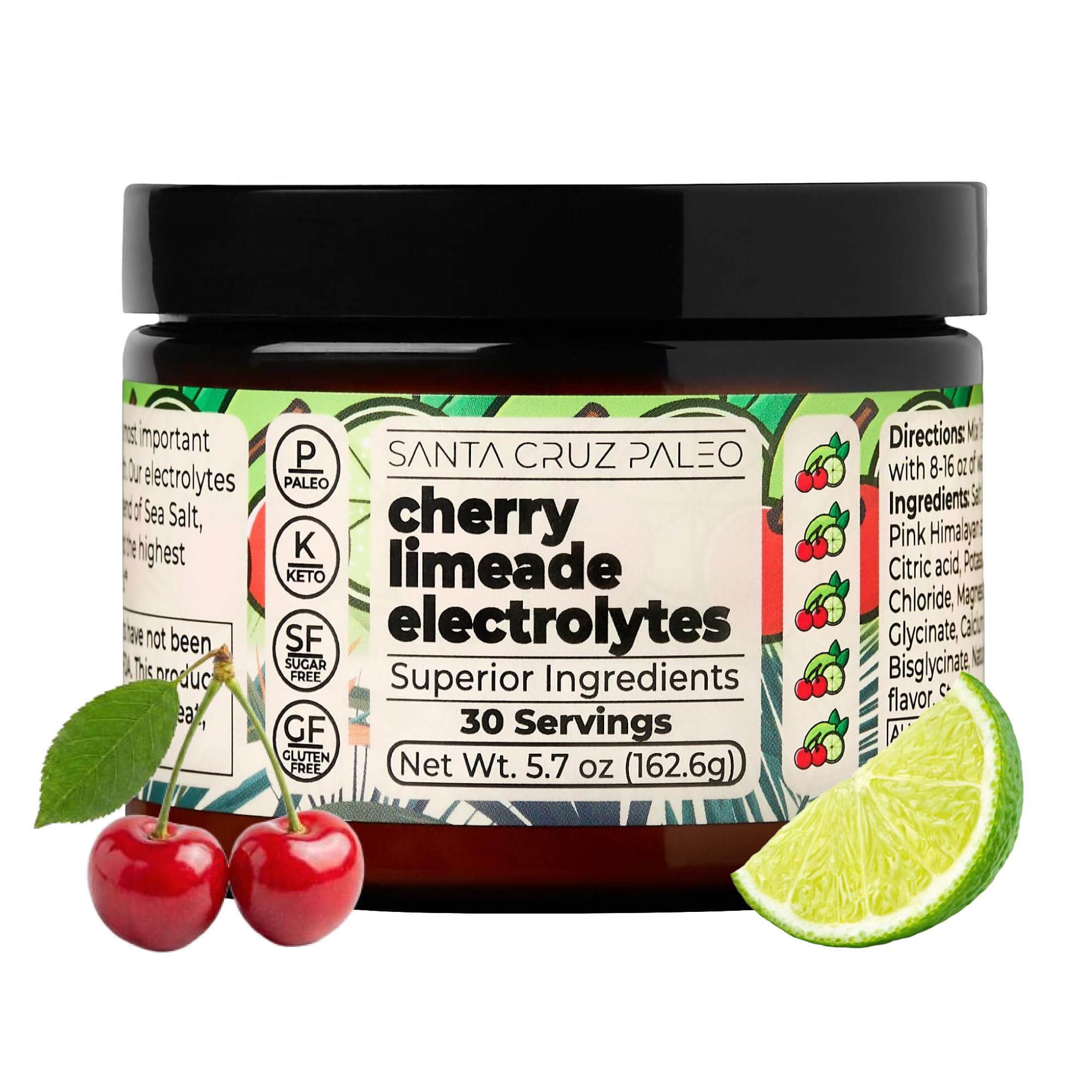 Santa Cruz Paleo envase frontal mostrando sabor Cherry Limeade y beneficios