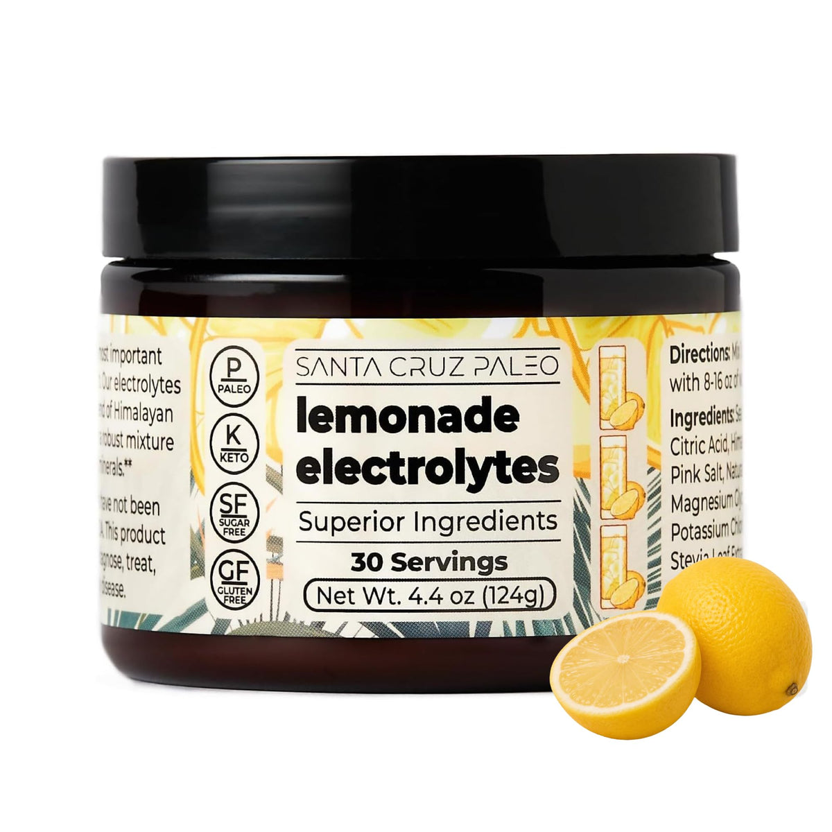 Santa Cruz Paleo envase frontal sabor Lemonade mostrando etiqueta clara y refrescante