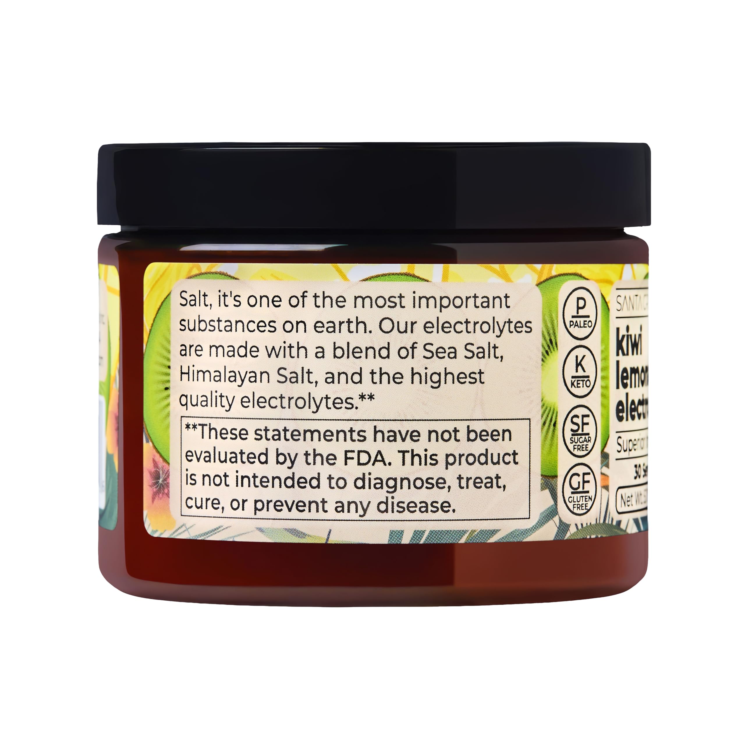 Santa Cruz Paleo polvo junto a kiwis y limones para mostrar sabor natural