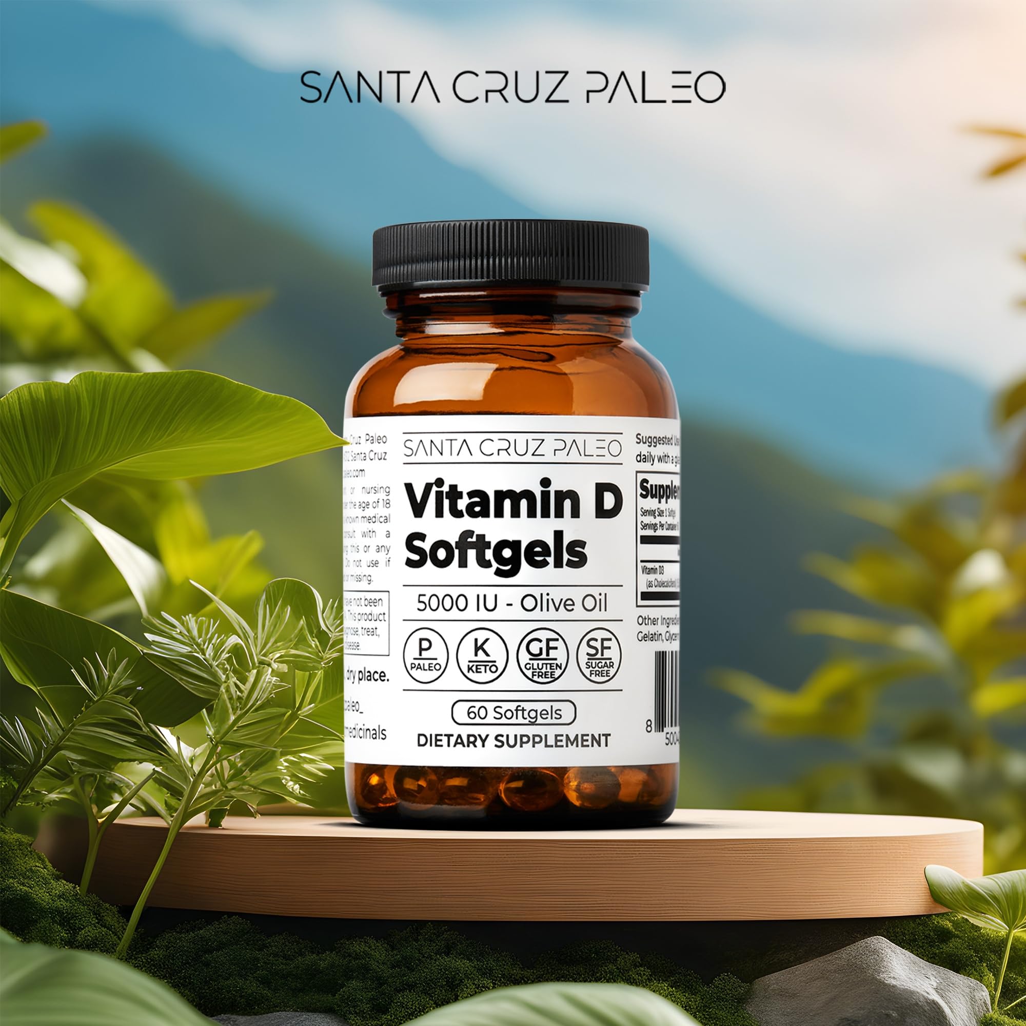 Santa Cruz Paleo primer plano de softgel brillante, muestra textura y pureza