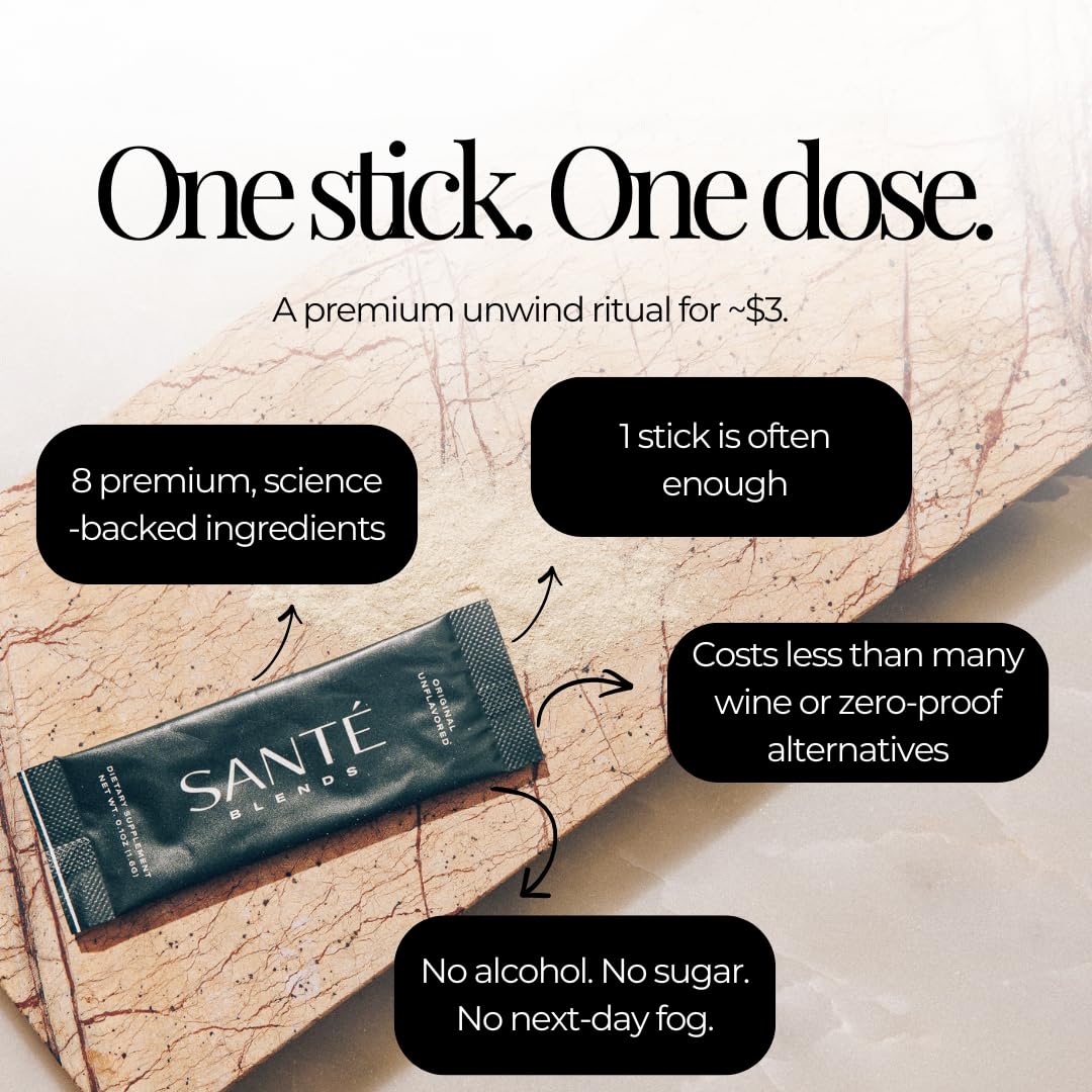 Santé Blends sticks junto a monedas para mostrar tamaño por porción