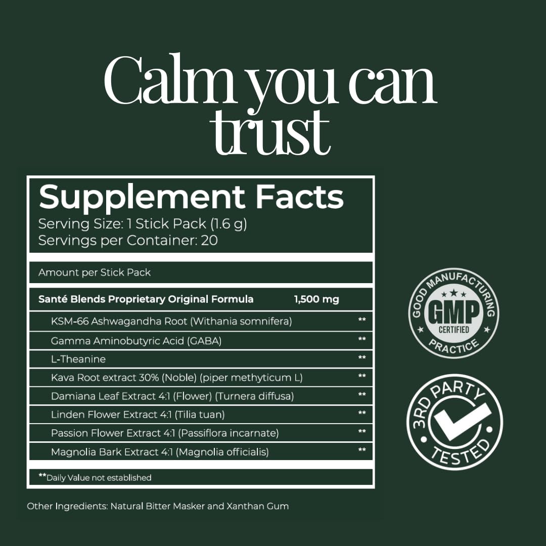 Santé Blends etiqueta con lista de ingredientes y control de calidad
