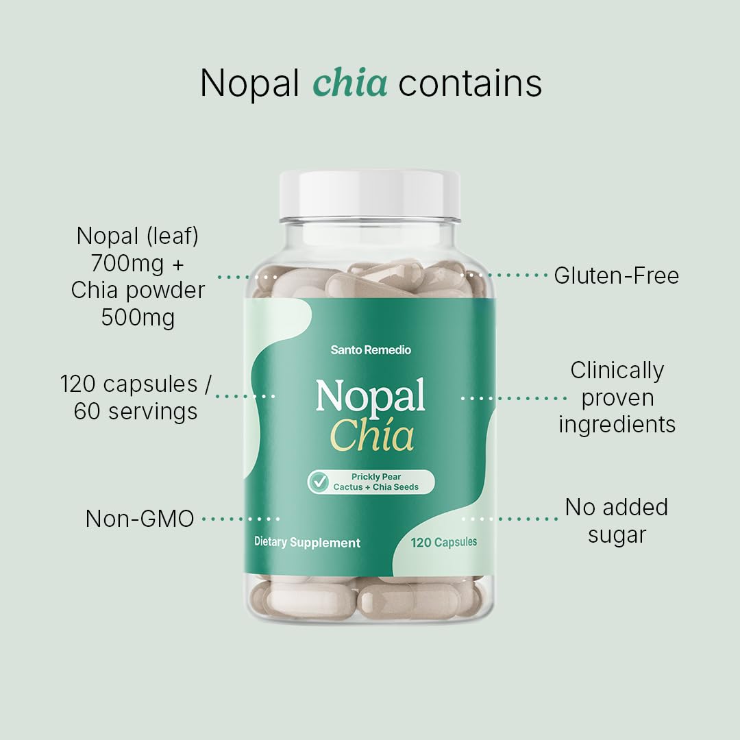 Santo Remedio nopal y chía crudos indicando origen natural