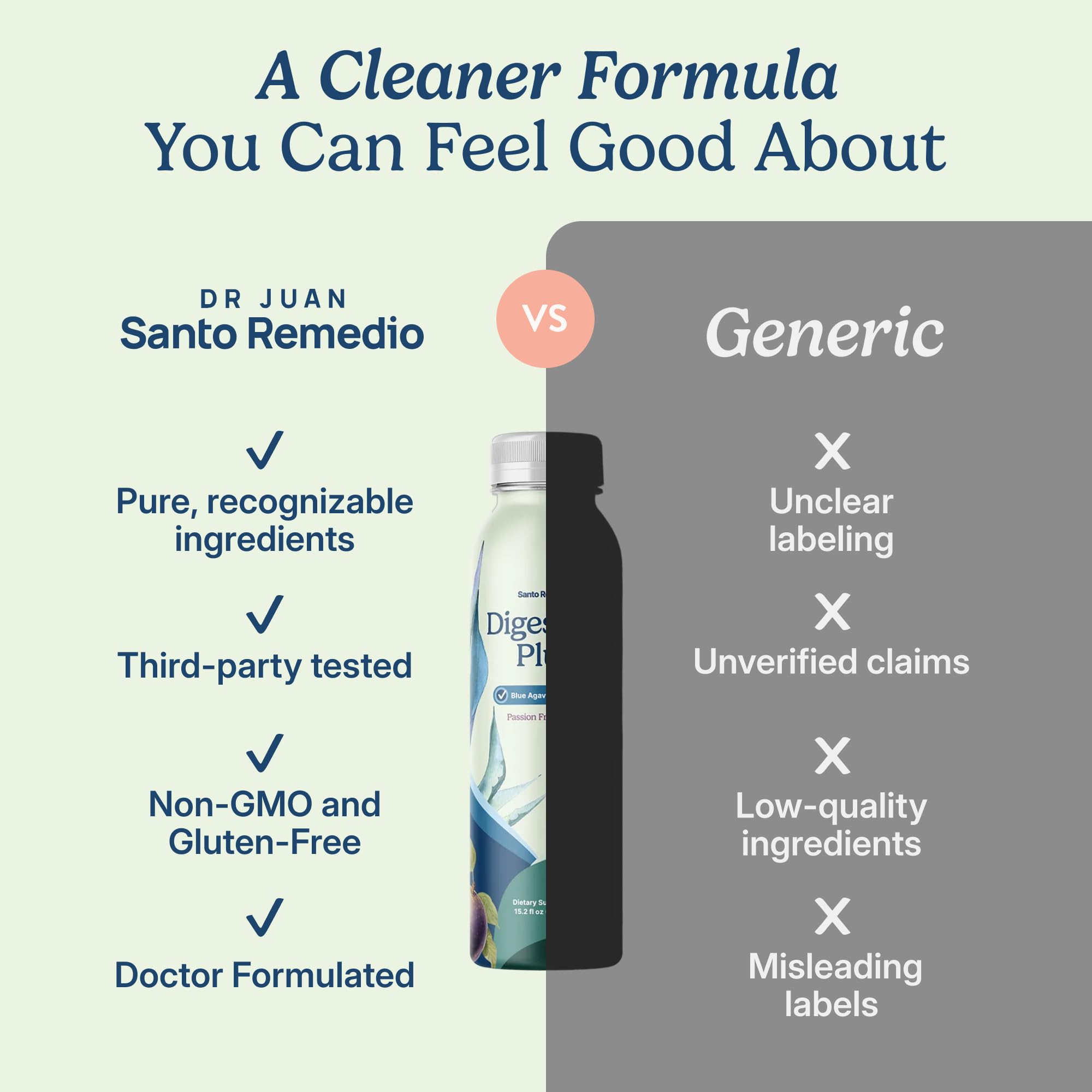 Santo Remedio etiqueta con lista de ingredientes y beneficios claros