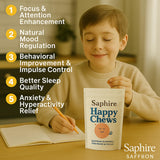 SAPHIRE HAPPY CHEWS etiqueta con ingredientes naturales legibles para confianza
