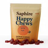 SAPHIRE HAPPY CHEWS frasco frente mostrando 60 gominolas y fácil dosificación