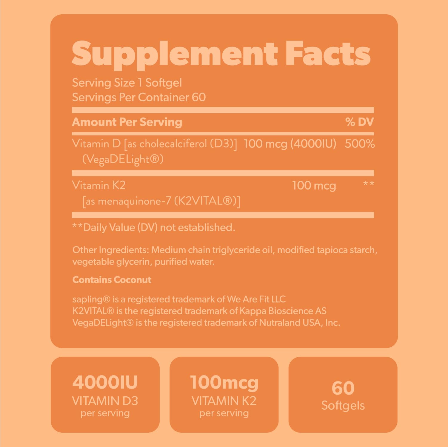 sapling etiqueta nutricional enfocada en dosis y certificado no transgénico