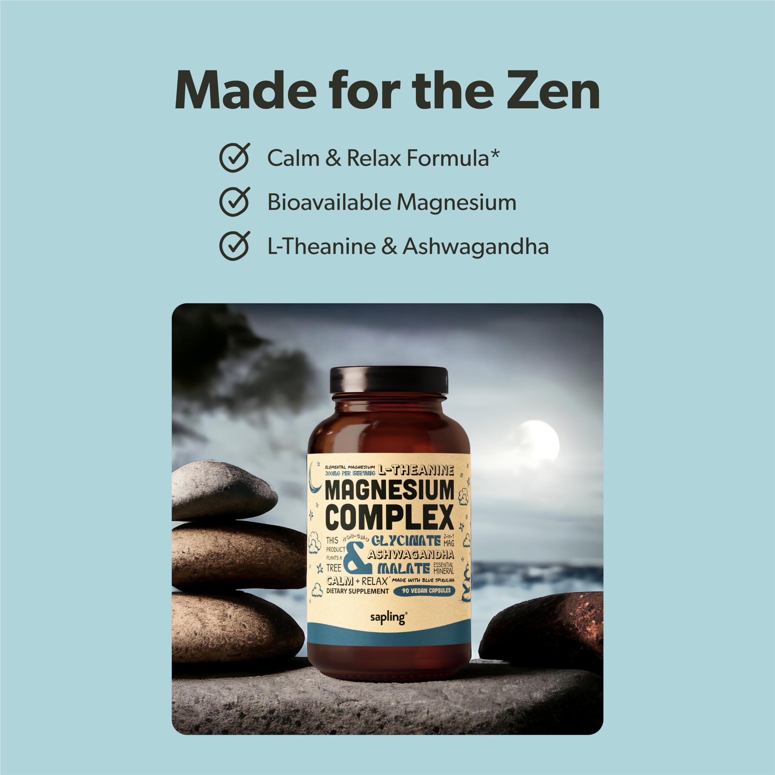 sapling etiqueta con información nutricional clara y detalle de 300 mg magnesio