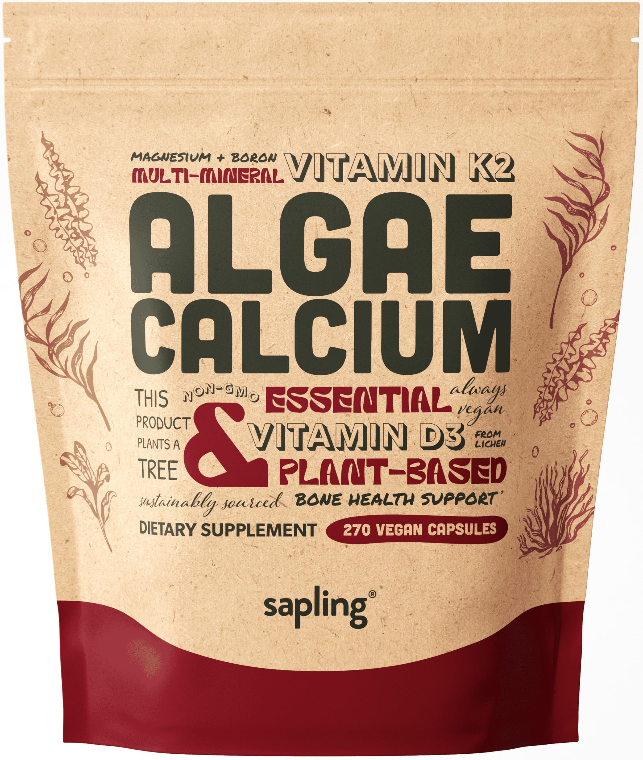 sapling frasco frontal mostrando etiqueta clara y beneficios veganos