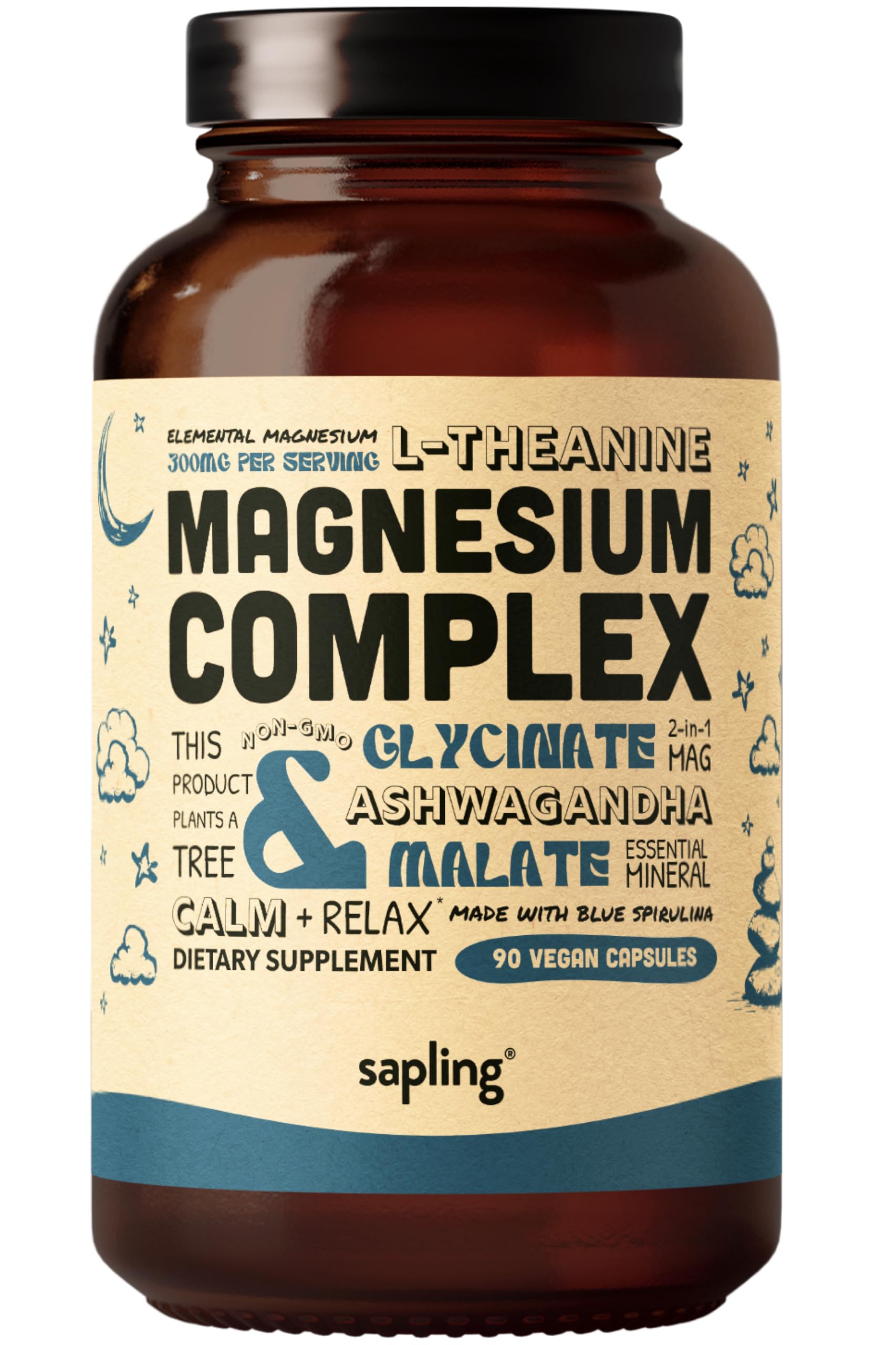 sapling vista frontal del envase del Magnesium Glycinate Complex, transmite confianza