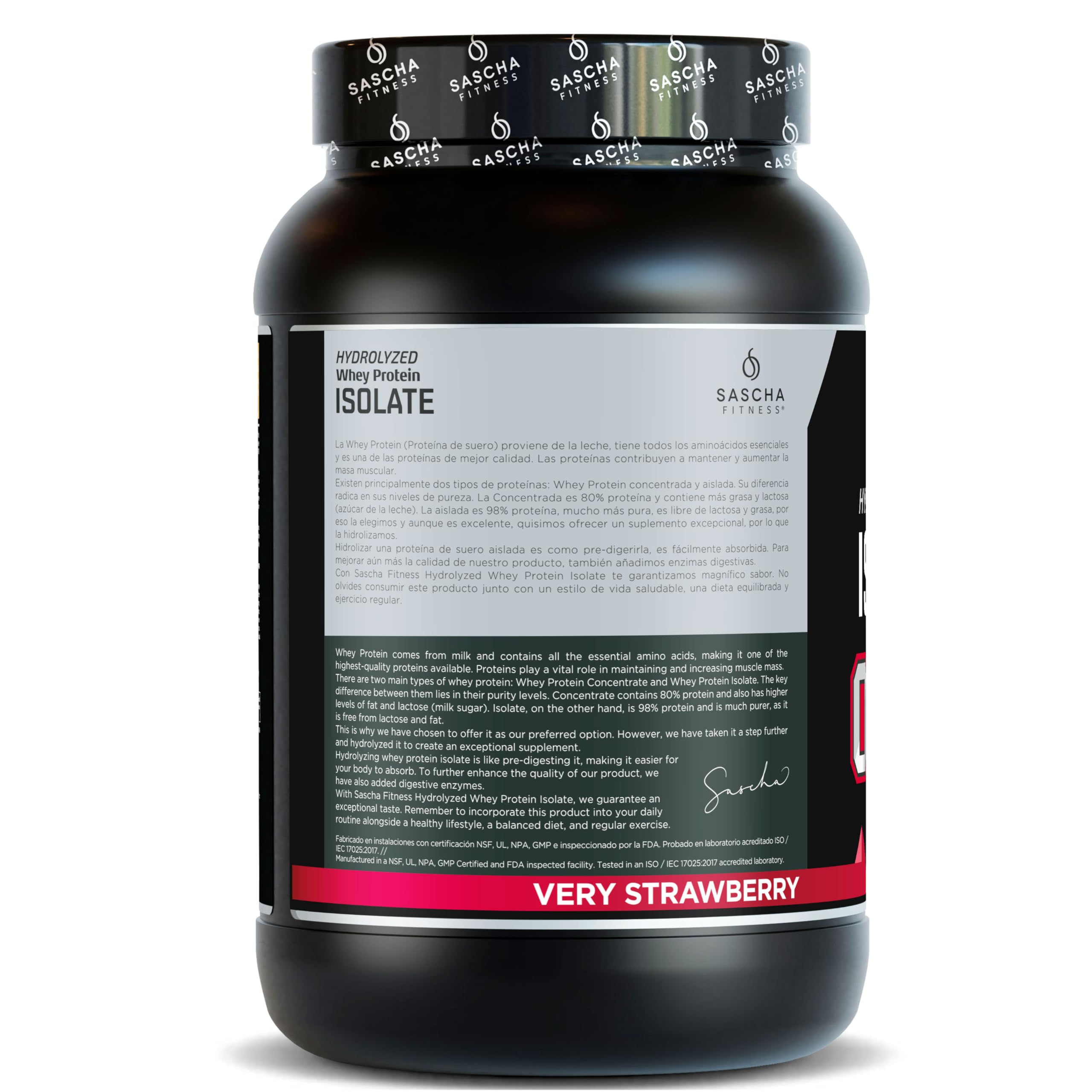 SASCHA FITNESS etiqueta nutricional en detalle, claridad en ingredientes y macros