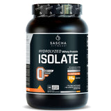SASCHA FITNESS vista frontal del envase que destaca proteína aislada y sabor mantequilla de maní