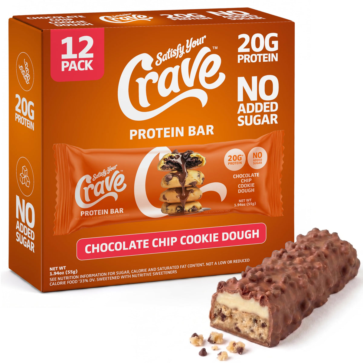 Satisfy Your Crave frente del empaque mostrando pack de 12 y ventaja portátil