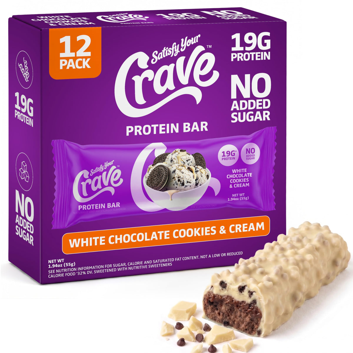 Satisfy Your Crave frontal del envase mostrando sabor y beneficios