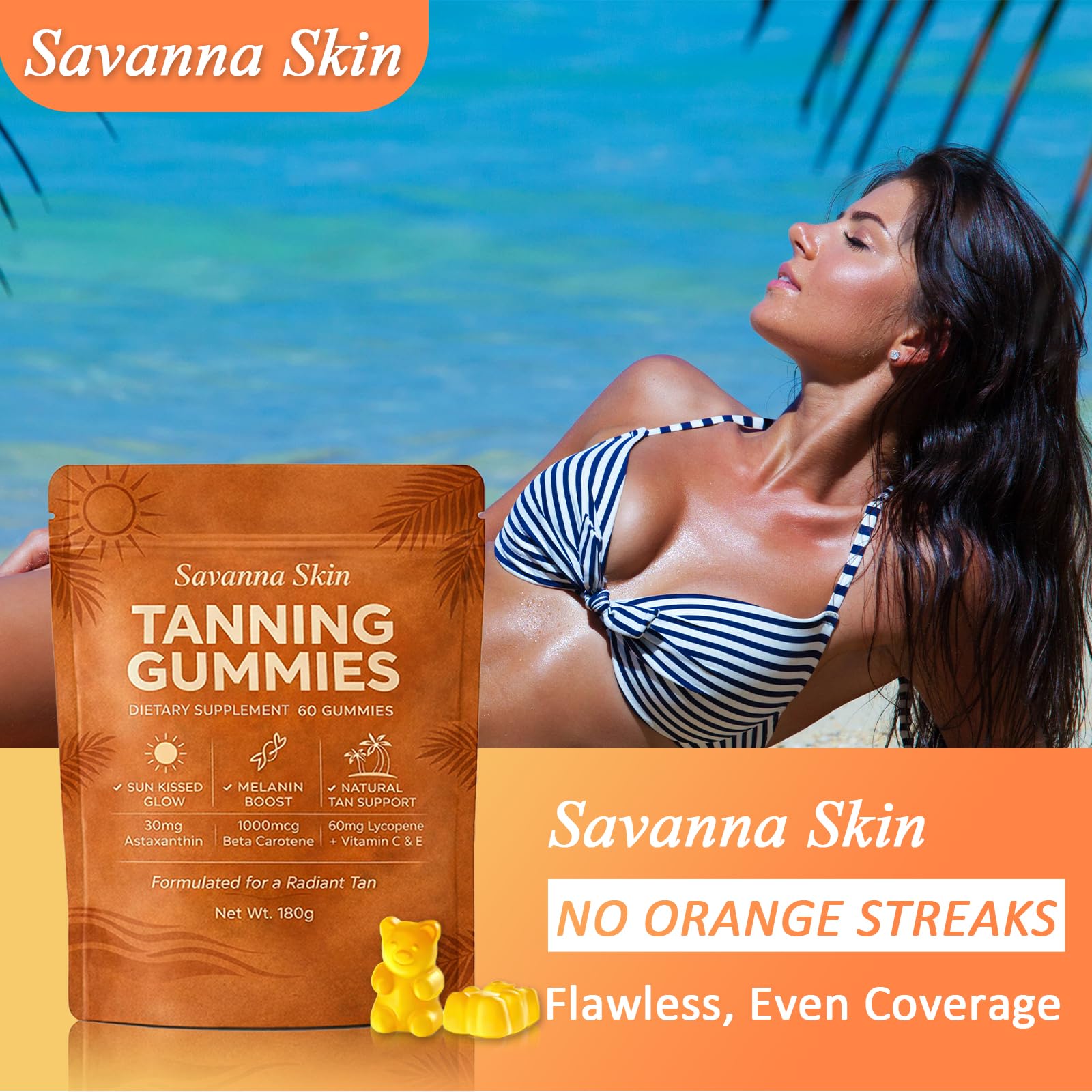 Savanna Skin gomitas en mano para mostrar tamaño y dosificación fácil