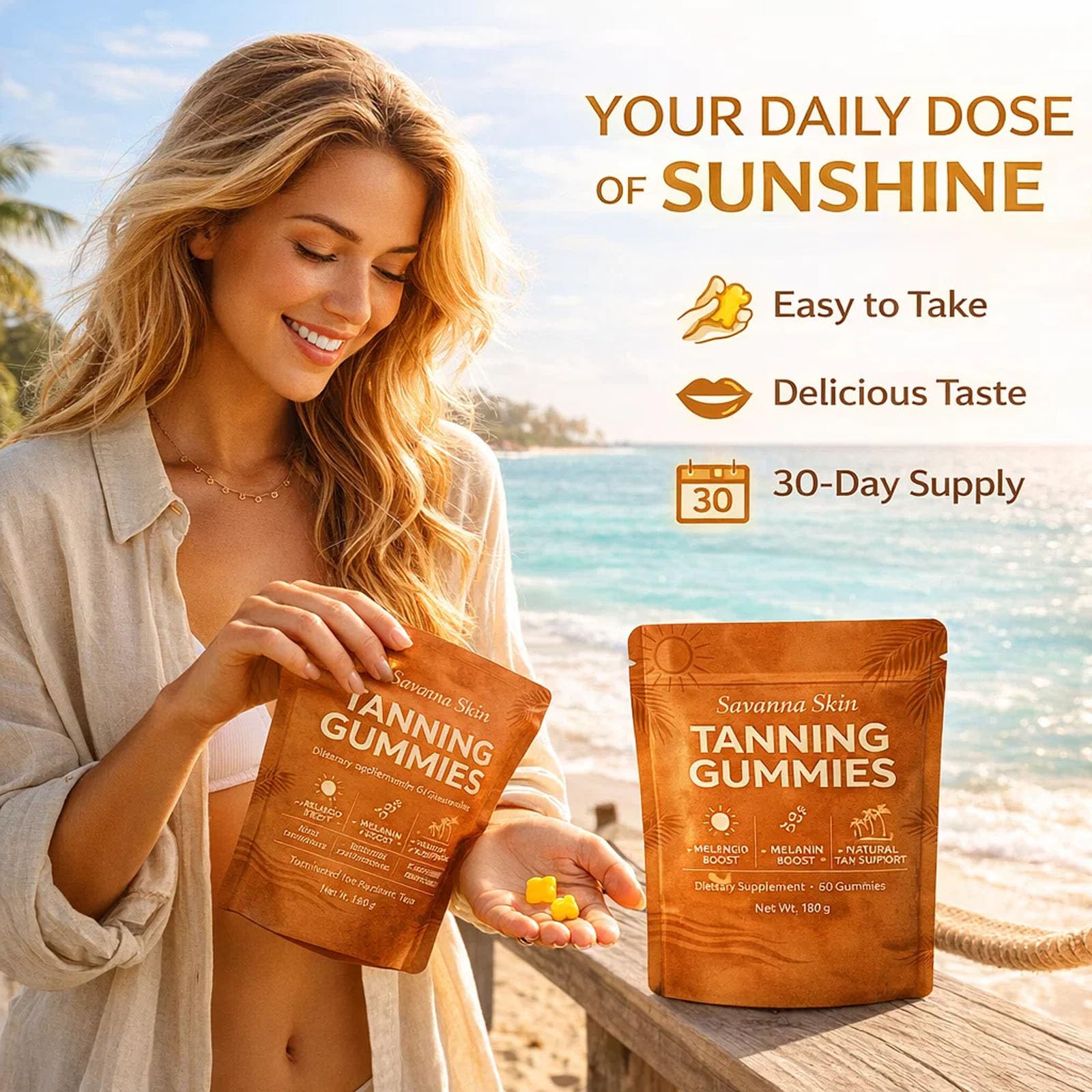 Savanna Skin rutina de mañana con suplemento y cuidado de piel
