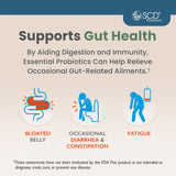SCD Probiotics porción vertida en vaso lista para mezclar y consumir