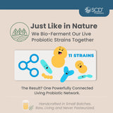 SCD Probiotics familia administrando el líquido a niño mostrando comodidad