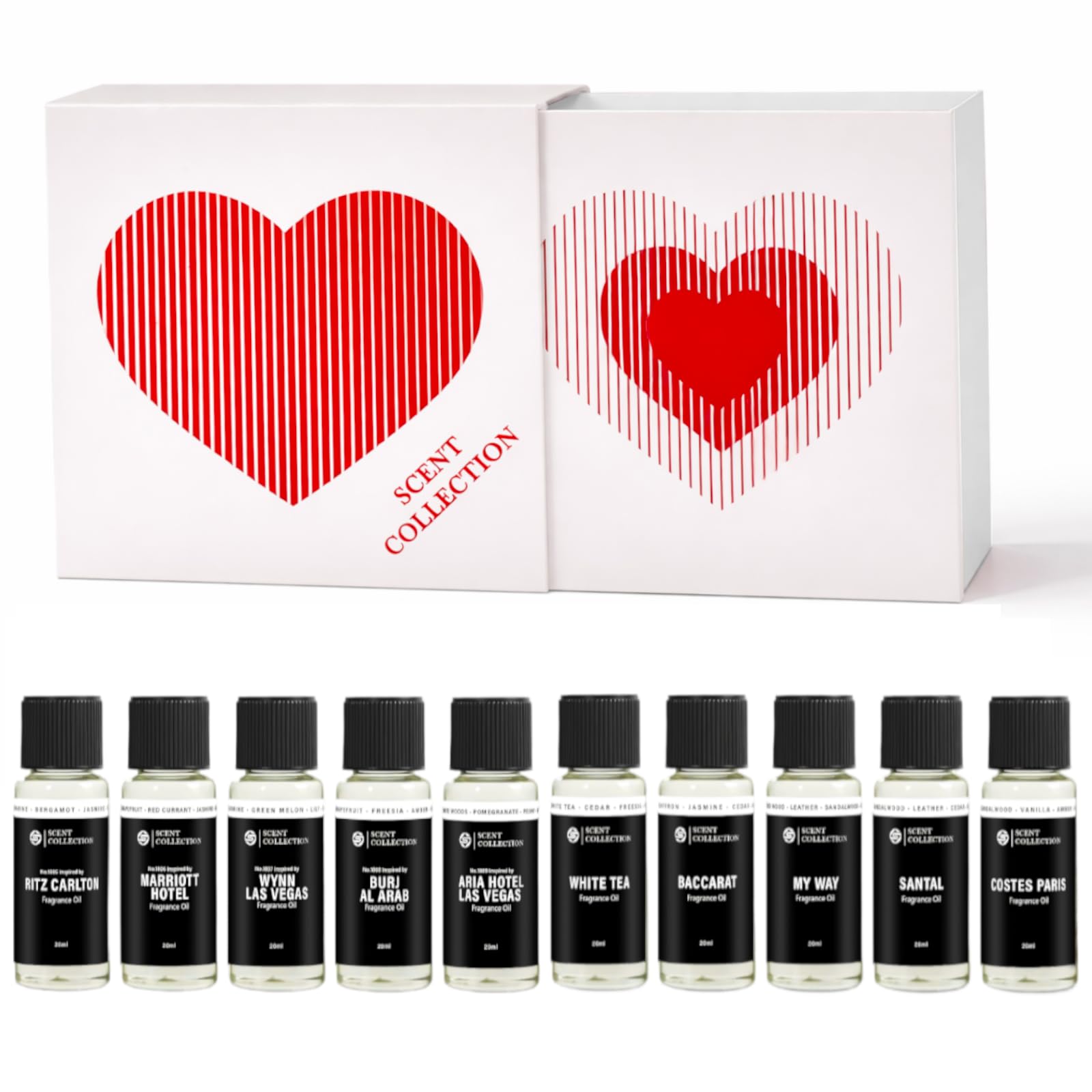 scent collection vista frontal del estuche con diez frascos, ideal para regalar