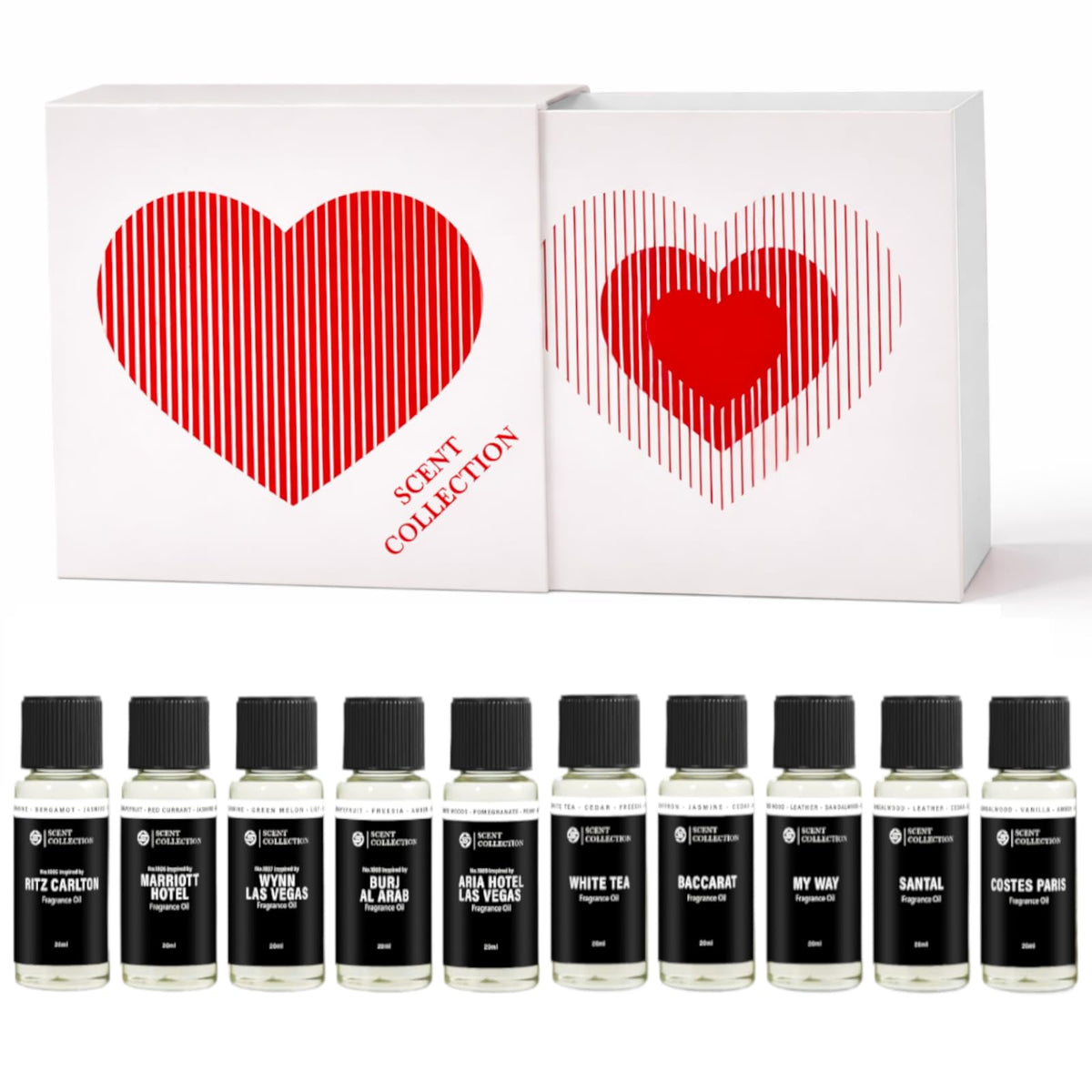 scent collection vista frontal del estuche con diez frascos, ideal para regalar