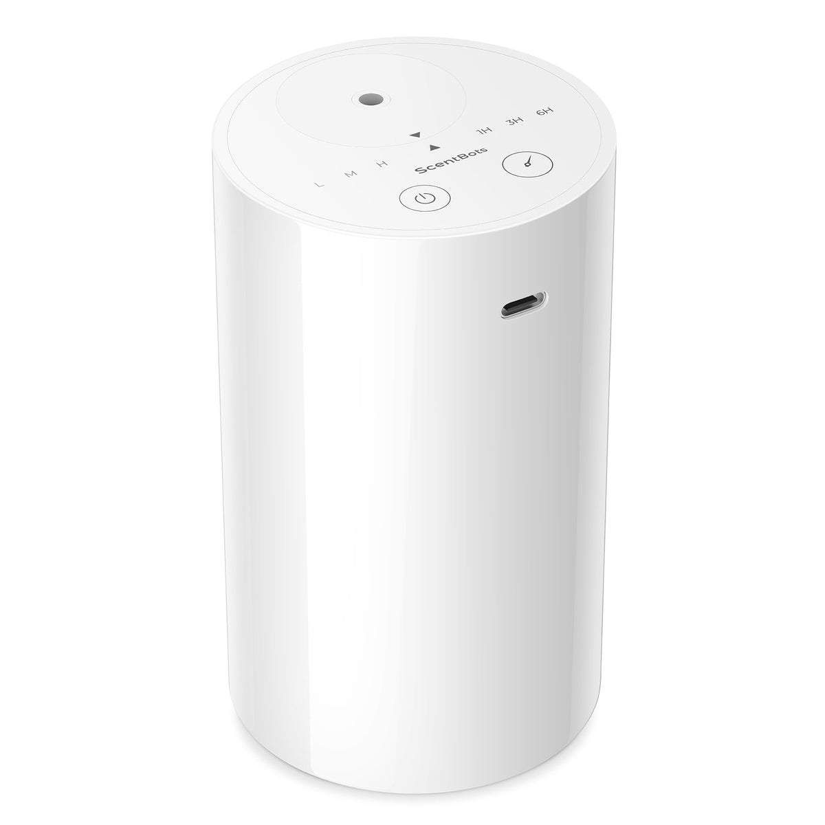 ScentBots vista frontal del difusor mostrando diseño compacto y elegante