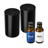 ScentBots vista frontal del kit mostrando difusor y dos botellas, ideal para ambientar habitaciones