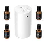 ScentBots vista frontal del difusor y accesorios, muestra kit completo y portabilidad