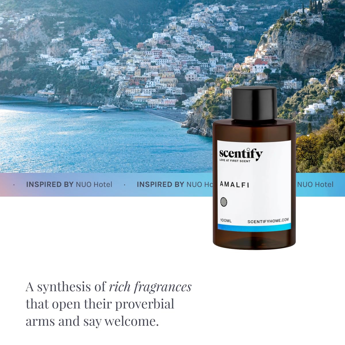Scentify Amalfi vierto en difusor en uso para crear ambiente relajante tipo spa en casa