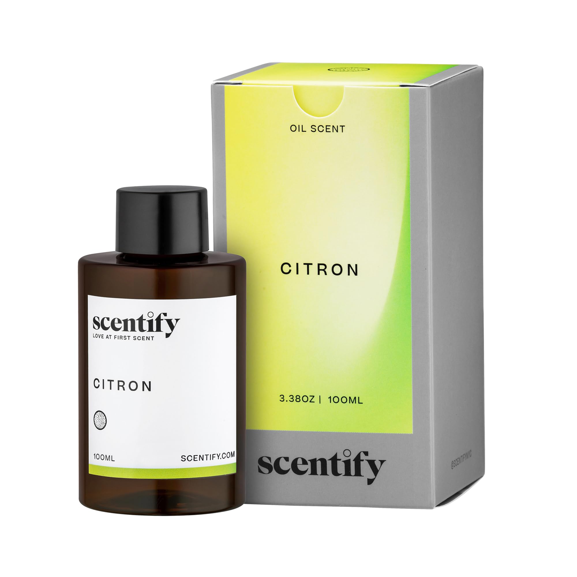 Scentify Citron botella frontal elegante, presenta aroma de hotel y conveniencia