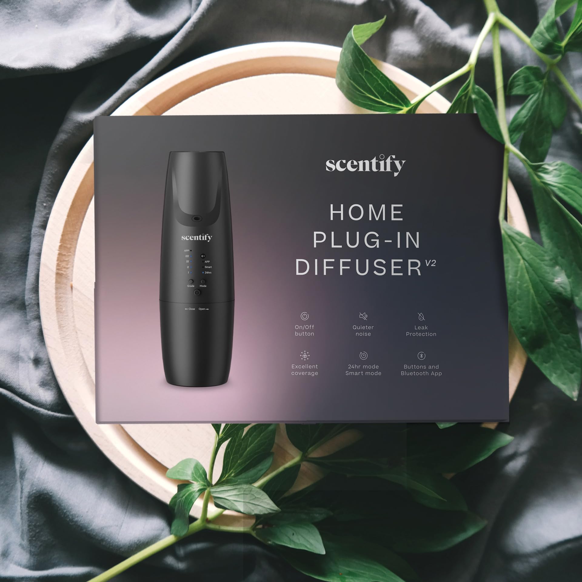 Scentify difusor V2 comparación de tamaño para evaluar cobertura 800 ft²