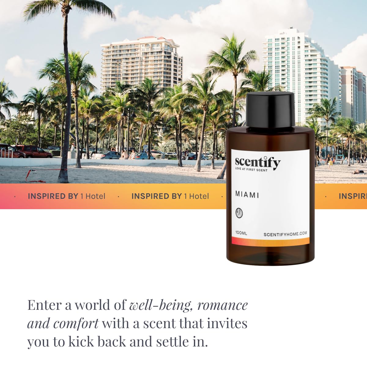 Scentify botella MIAMI junto a objeto para comparar tamaño 470 ml duradera