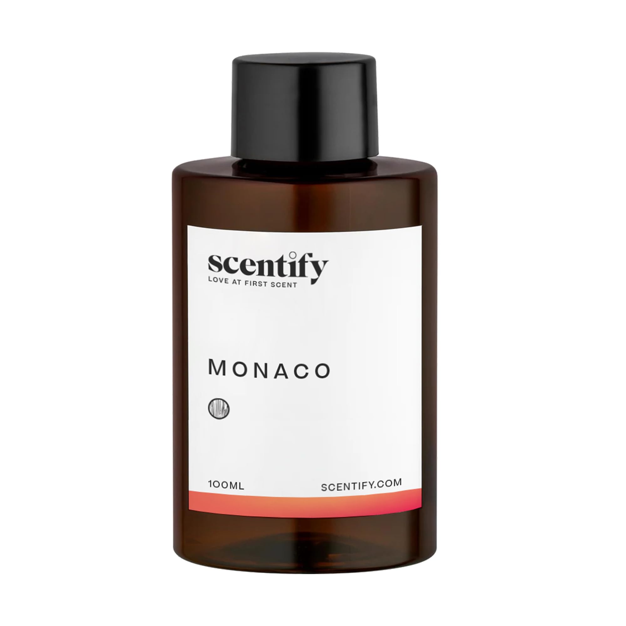 Scentify etiqueta Monaco en primer plano mostrando notas y diseño premium