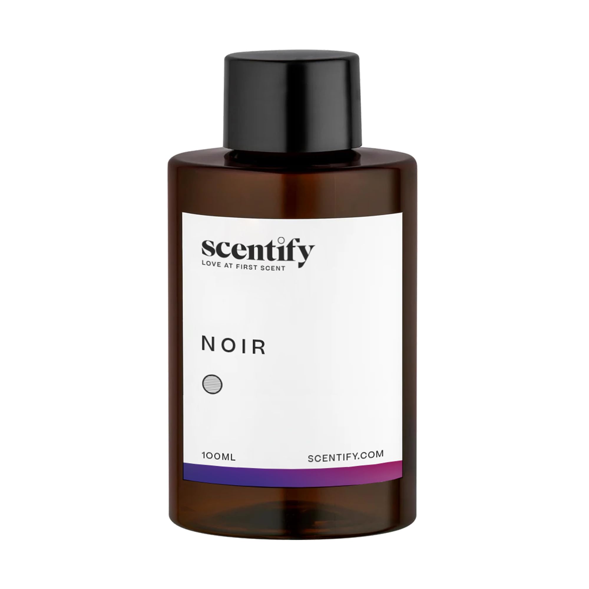 Scentify etiqueta detallada con aroma Noir y lista de notas para identificar beneficios