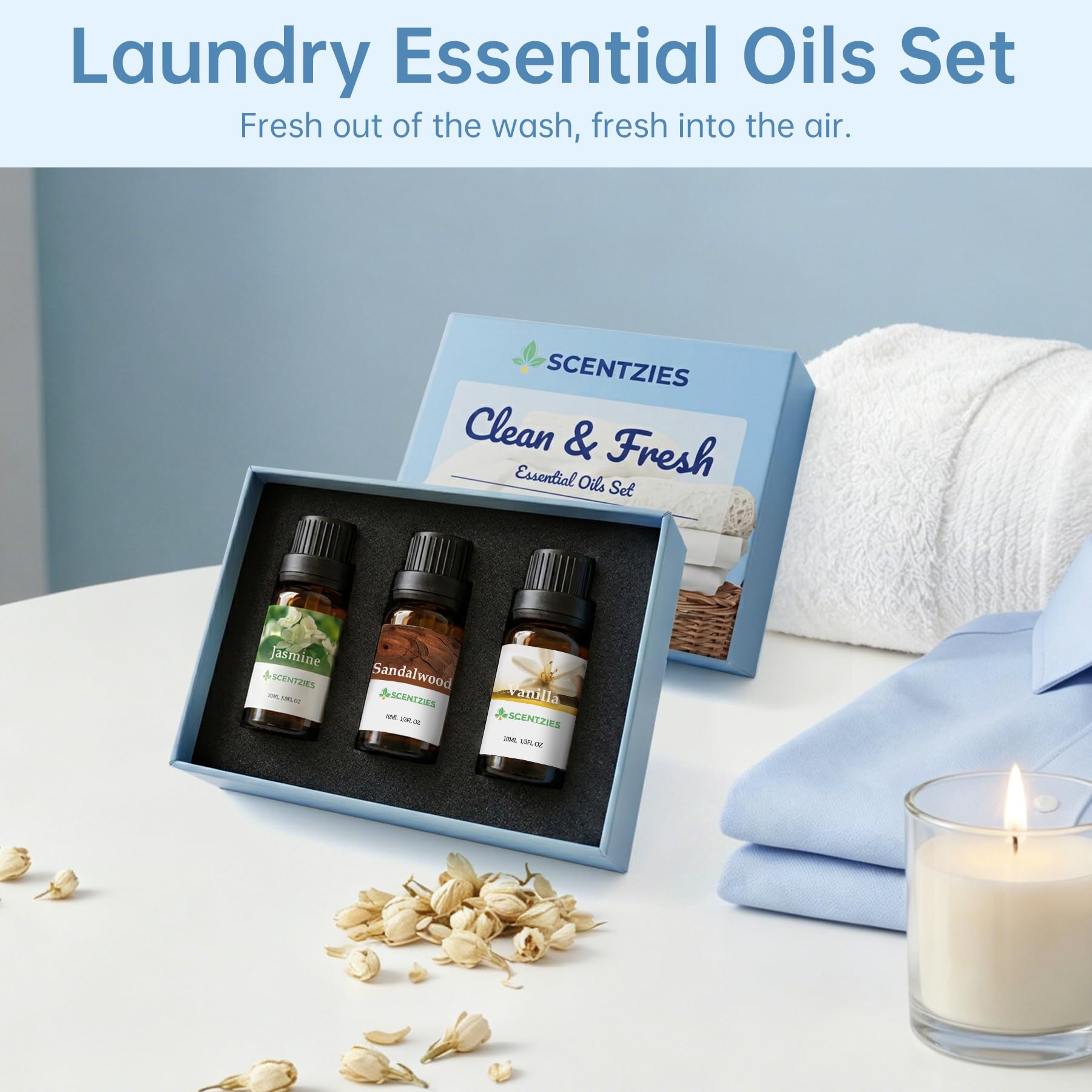 SCENTZIES botellas de 10 ml frente listas para usar en lavandería
