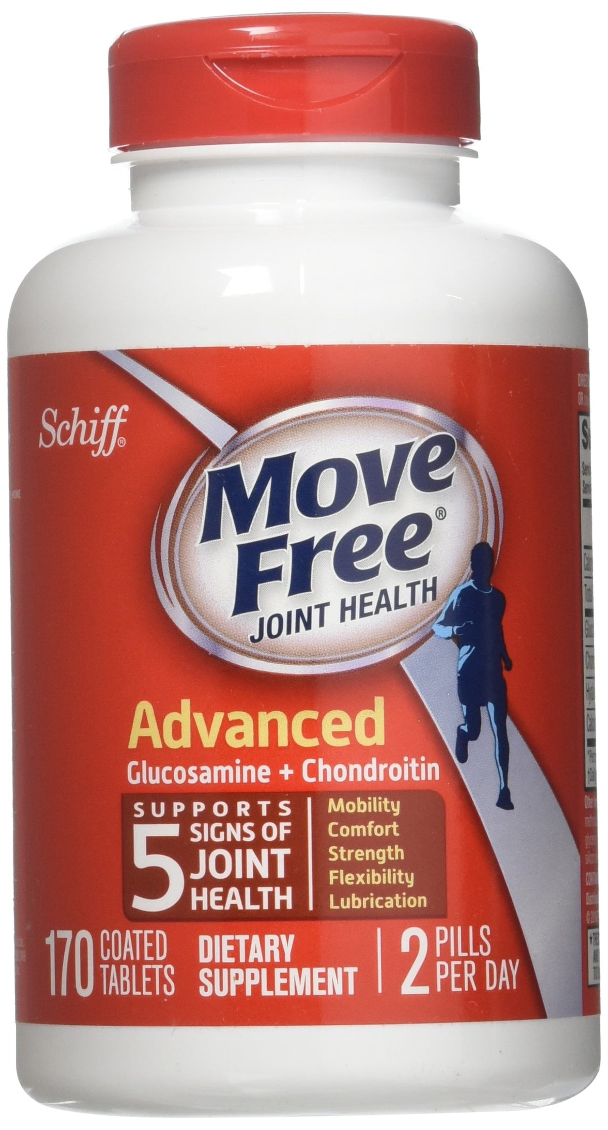 Schiff envase frontal Move Free con etiqueta legible y elección informada