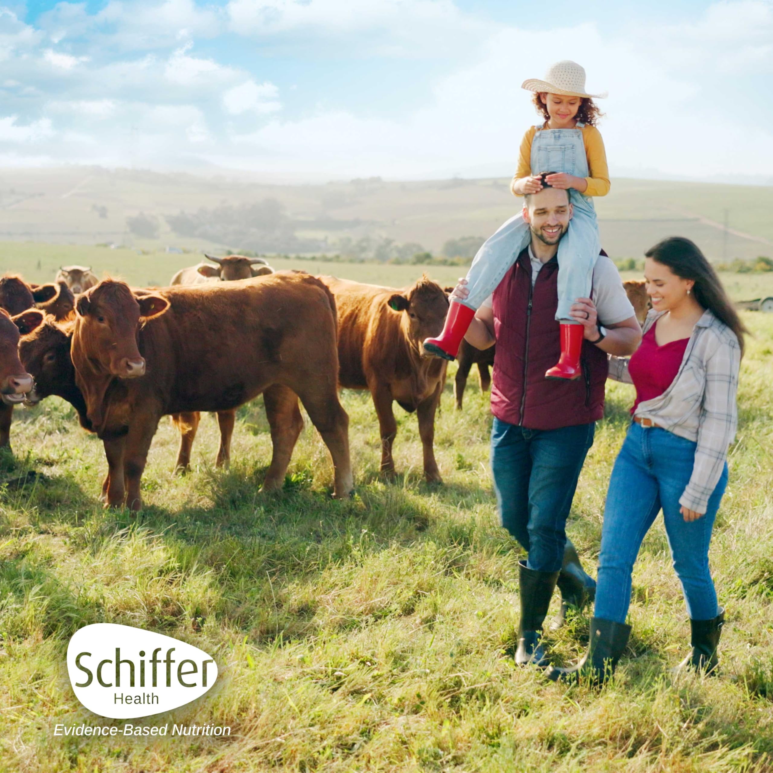 SCHIFFER HEALTH vacas pastando en granja, origen grass-fed sostenible