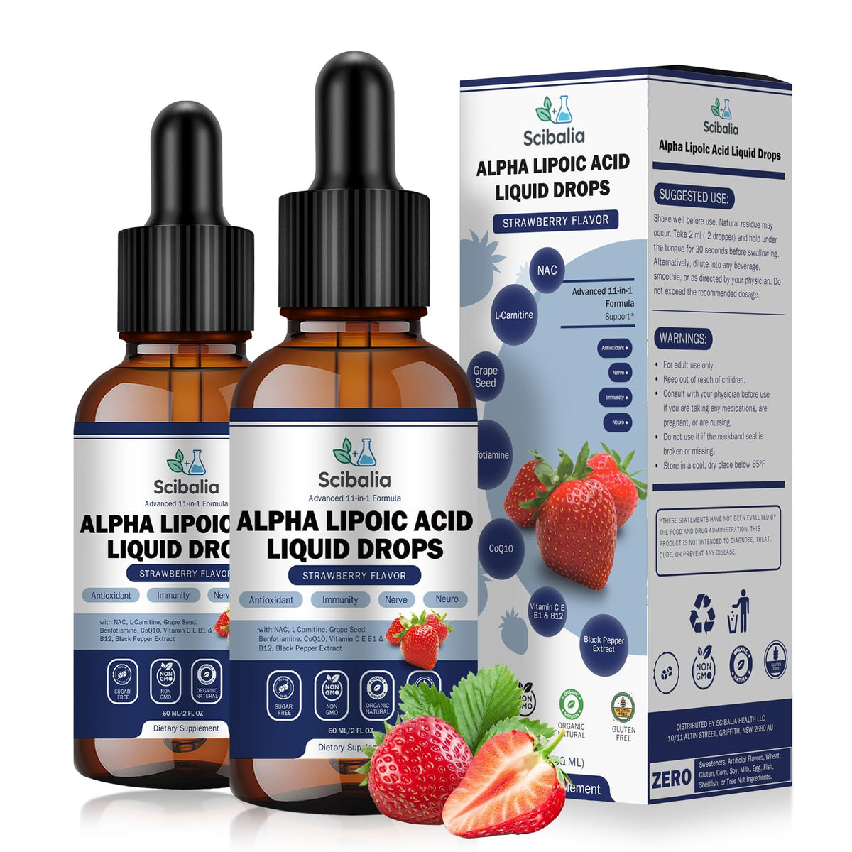 Scibalia frasco frontal mostrando etiqueta clara y beneficio antioxidante